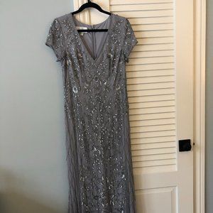 Oleg Cassini Long Beaded V-Neck Cap Sleeve Sheath Dress